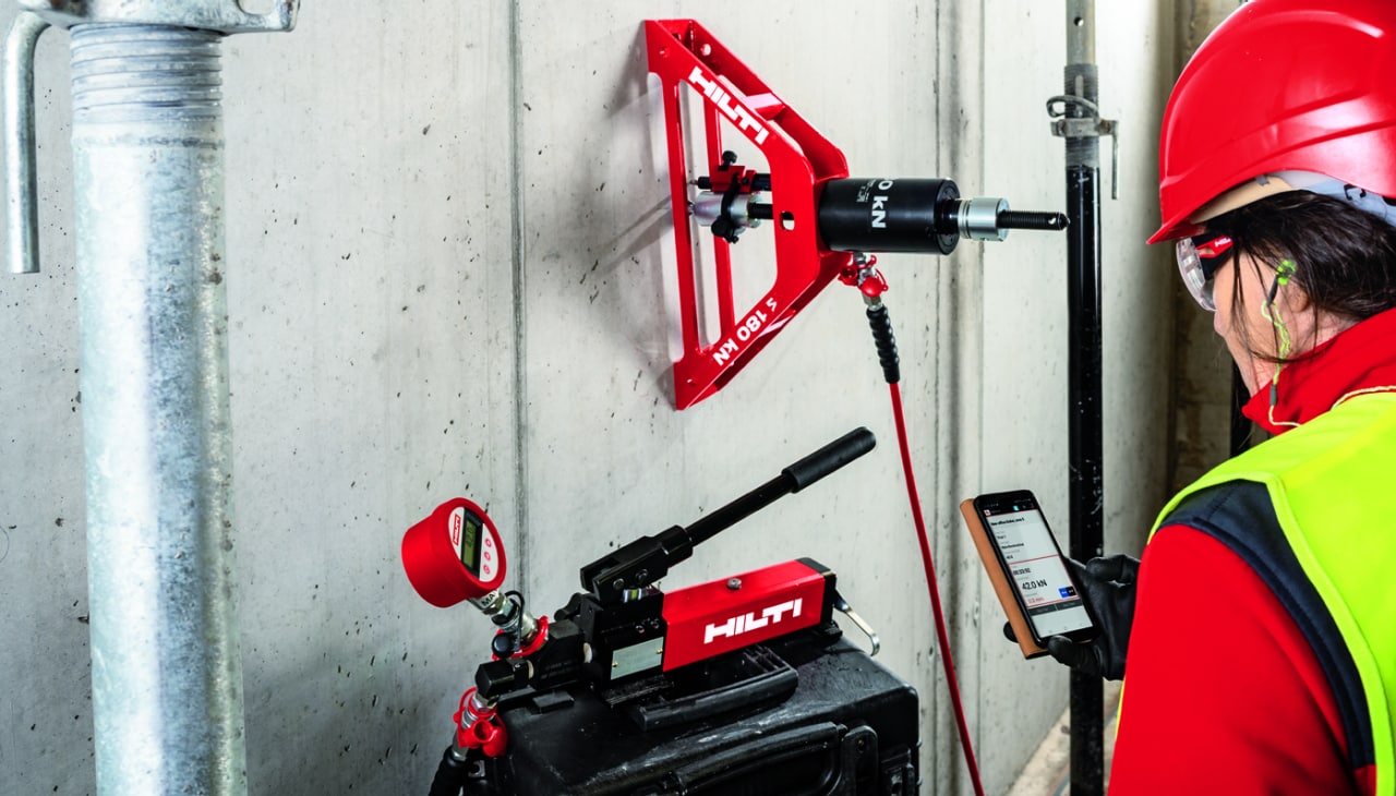 Tensile test apparatus for Hilti on-site concrete anchor testing service