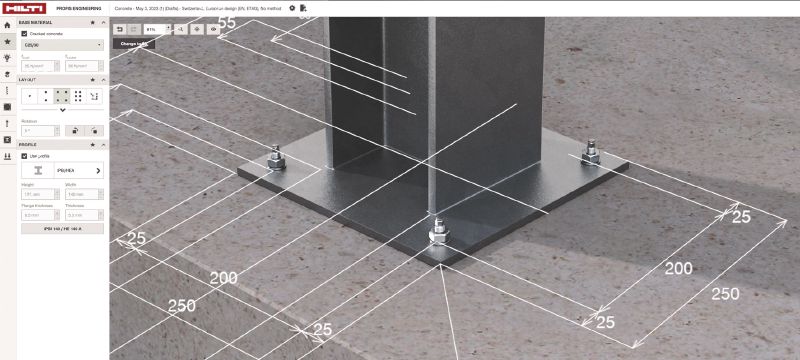 PROFIS Engineering Suite program för konstruktionsdesign Programvara för infästningar med koder och godkännanden, komponentbaserad metodberäkning av finita element och ett stort antal infästningsmetoder Användningsområden 1