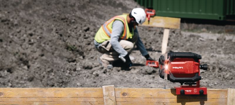 PR 40-22 Roterande lasernivå med enkellutning Robust rotationslasernivå med automatiska funktioner för avvägning på lång distans, inriktning, lutning och höjdsättning (Nuron-plattform) Användningsområden 1