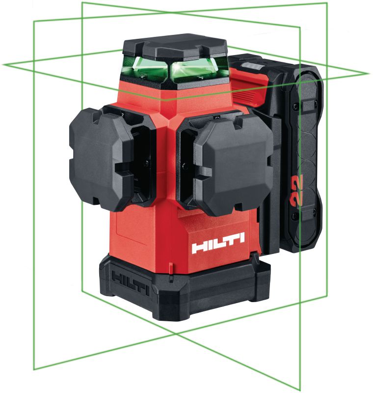 PM 50MG-22 Multilinjelaser Grön multilinjelaser med hög synlighet, 3 gröna 360°-linjer och över 15 timmars drifttid för avvägning, inriktning, vinkelpositionering och lodning (Nuron plattform)